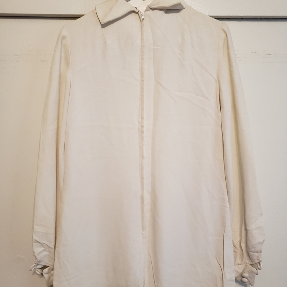 Vintage 1960s-1970s Mod White Cream Crepe Wide Leg Jumpsuit Medium Large - Picture 7 of 14